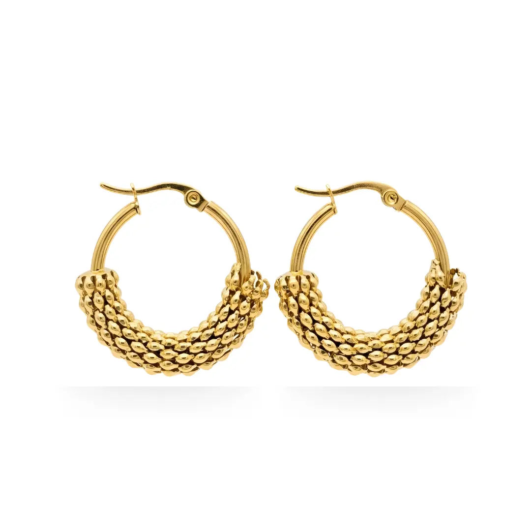 18K Gold Filled Beaded Mesh Hoop Earrings – Woven Textured Gold Hoops